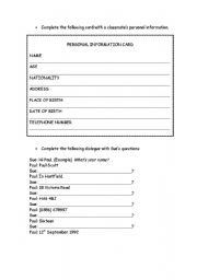 English worksheet: Personal information