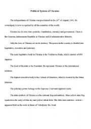 English Worksheet: Political System of Ukraine.