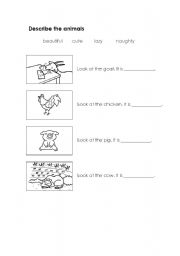 English worksheet: describe the animals