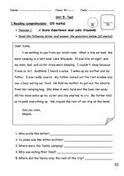 English Worksheet: Reading, vocab and grammar test