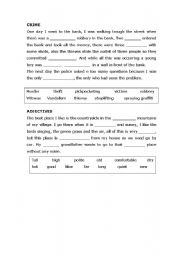 English worksheet: crime and adjectives, gap filling