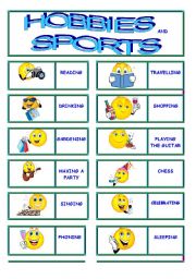English Worksheet: Hobbies and sports dominoes !!!!!!!!! 1/8