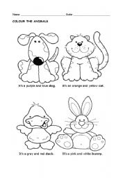 English Worksheet: Colour the Animals