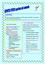 English Worksheet: Repoted speech: questions and commands with exercises