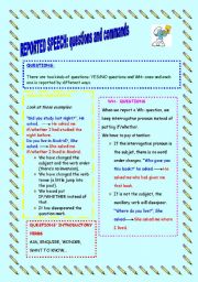 English Worksheet: Repoted speech: questions and commands with exercises