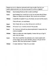 English Worksheet: In a Mexican restaurant