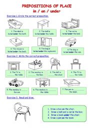 English Worksheet: Prepositions of place in/on/under