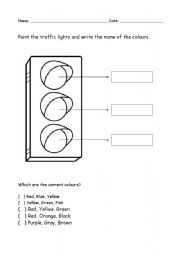 Colour The Traffic Light - ESL worksheet by leticiaa