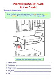 English Worksheet: Prepositions of place 2 in/on/under