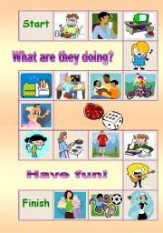 English Worksheet: board game  - what are they doing?