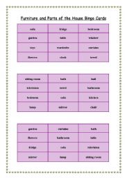 English Worksheet: Furniture and Houserooms BINGO (3 pages)