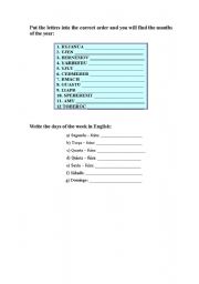 English worksheet: The days of the week