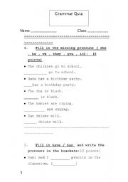 English Worksheet: verb be , have-has, pronouns , a-an-some, possessive adjectives