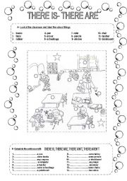 English Worksheet: THERE IS-THERE ARE (2 pages)
