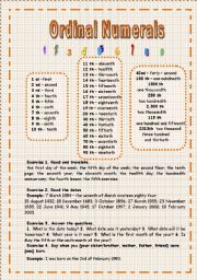 English Worksheet: Ordinal Numerals