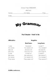 English worksheet: simple past-verb to be