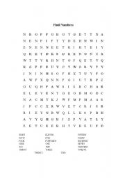 English worksheet: Numbers - Wordsearch