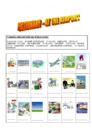 English Worksheet: AT THE AIRPORT - PICTIONARY + GAP-FILL