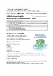 English Worksheet: Research Task - Global Warming