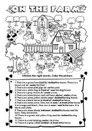 English Worksheet: On the farm - There is... /are... (prepositions of place)