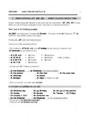 English Worksheet: PREPOSITIONS AT - ON - IN