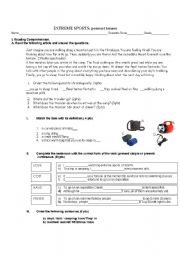 English worksheet: Present tenses-- EXTREME SPORTS