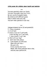 English Worksheet: Little poems about medicine and health