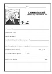 English worksheet: joan miro artist 