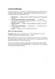 English Worksheet: leaving a message