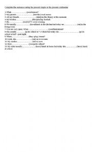 English Worksheet: PRESENT SIMPLE OR PRESENT CONTINUOUS