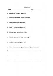 English worksheet: the past tense