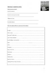 English worksheet: Personal Identification - Identity card!