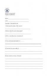 English worksheet: Lets talk about a movie