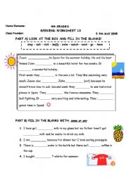 English worksheet: COLURFUL AND AMUSING 4TH GRADES WORKSHEET