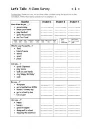 English Worksheet: Lets Talk: A class survey