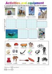 English Worksheet: ACTIVITIES and EQUIPMENT (1)