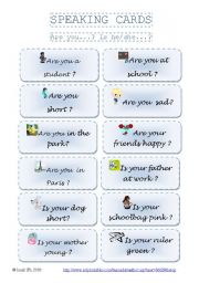 English Worksheet: SPEAKING CARDS  - Are you...? (part 2)
