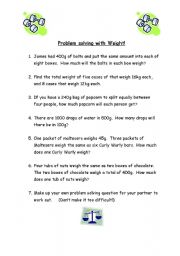 English Worksheet: Maths Weight Word Problems