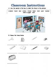 English worksheet: Classroom Instructions and Vocabulary