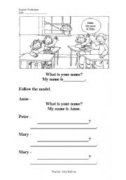 English Worksheet: what is your name