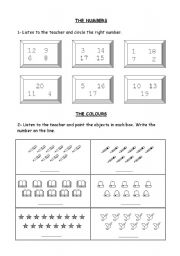 English Worksheet: numbers and colours