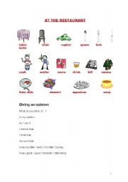 English worksheet: At the restaurant