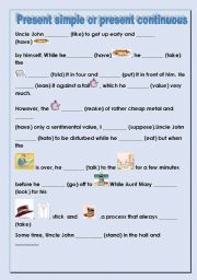 English Worksheet: present simple or present continuous with illustrations