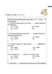 English Worksheet: Little, a little, few, a few