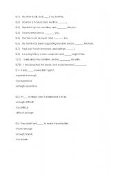 English Worksheet: enough too enough 