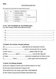 English Worksheet: past continuous mini test 