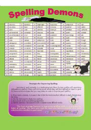 English Worksheet: SPELLING DEMONS(115 OF THE COMMONLY MISSPELLED WORDS)