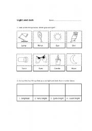 English worksheet: Light & Dark