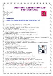 English Worksheet: Emotions; Expressions and Slang - Definition and Key (part 2)