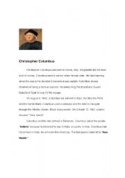 English worksheet: Reading on Christopher Columbus 